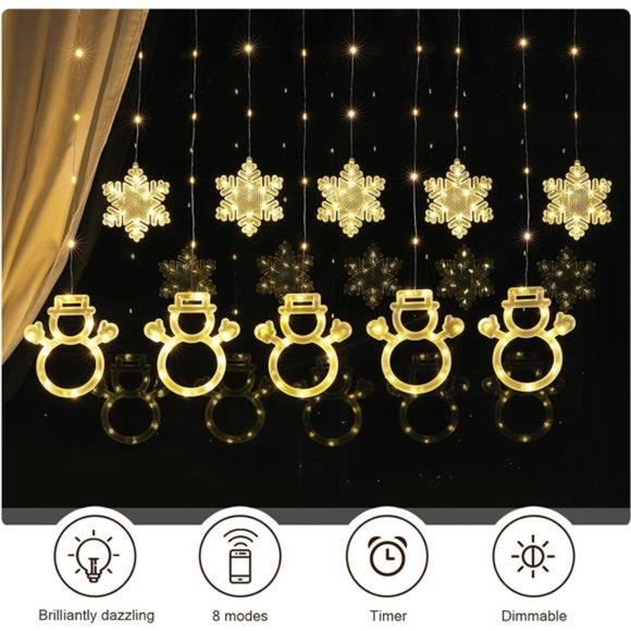 Window Lights Christmas Decor 9.8ft 5 Snowmen and 5 Snowflakes Icicle Lights USB - Picture 6 of 6